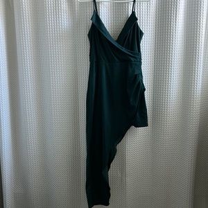Lulus “Let's Celebrate Tonight Dark Teal Satin Asymmetrical Dress”